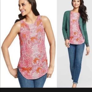 CAbi, Pink|Orange Print Sleeveless Blouse. NWOT! Size Medium.